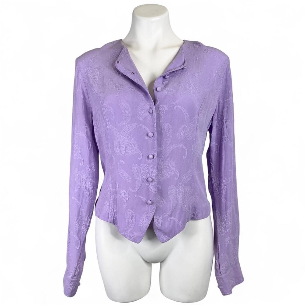 Vintage Christie & Jill Purple Silk Paisley Button Up Blouse Western Size 6